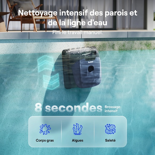 Navigation ClearNav et autonomie 5 heures pour les grands bassins jusqu'à 300 m²