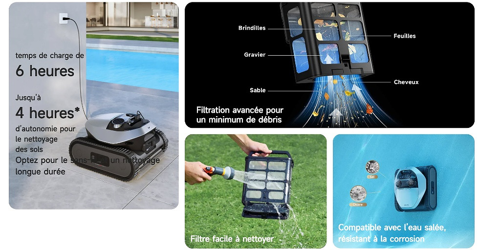 Filtration 180 µm, compatibilité revêtements et eau salée : ce que nettoie vraiment le Dreame Z1