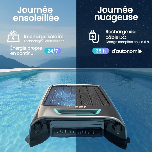 Autonomie solaire et batterie lithium : l'EcoSurfer S2 nettoie sans s'arrêter